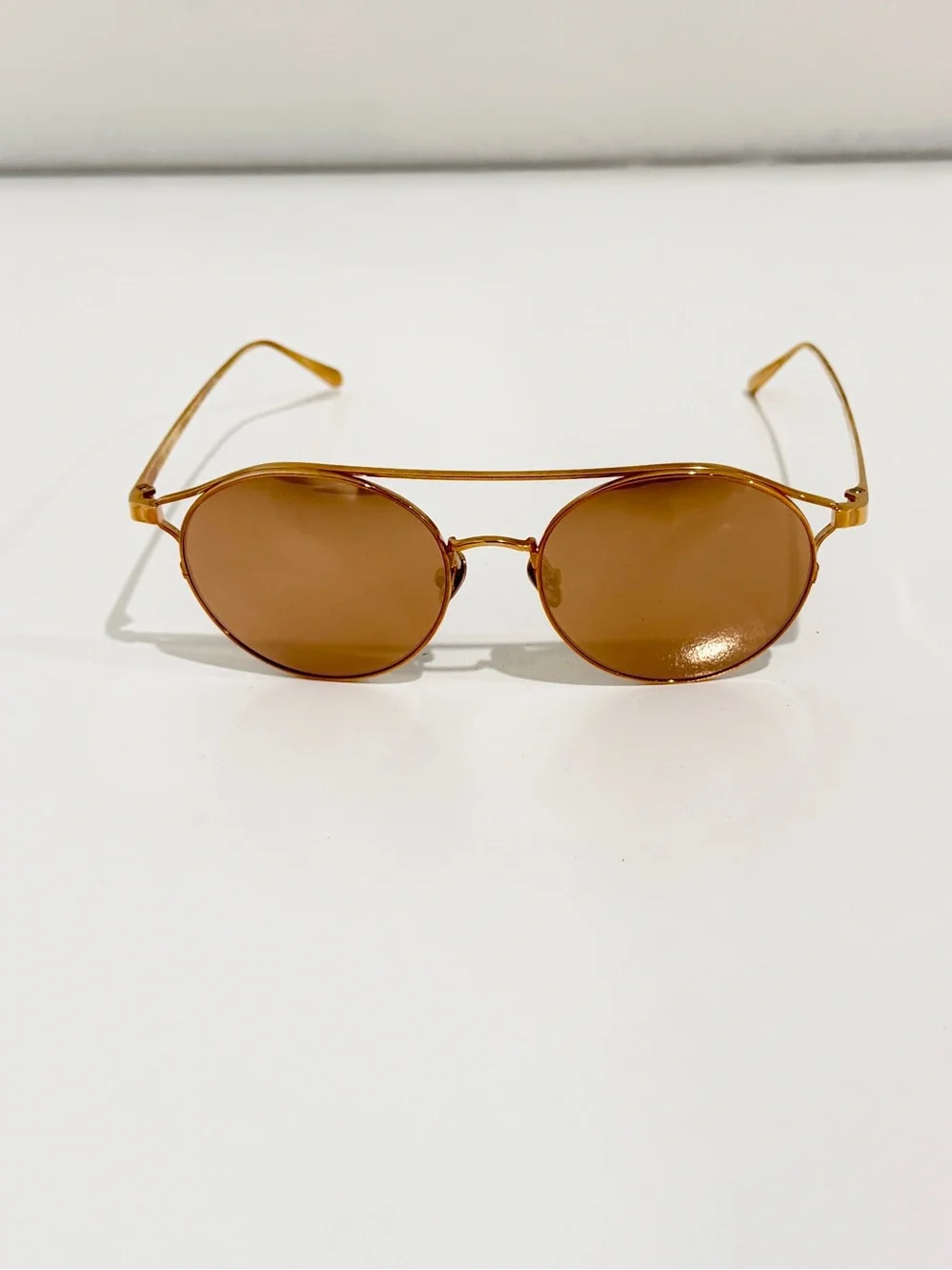 Linda Farrow LFL825 C3 Rayan Oval Aviator Rose Gold Titanium Sunglasses NWT